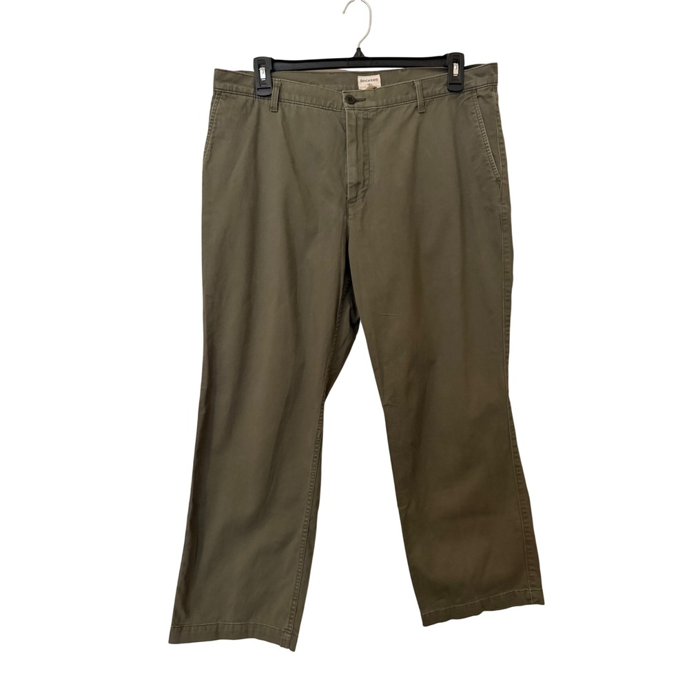 Dockers Mens Straight Fit Chino Pants Olive Green Khakis 38x29 Flat Front